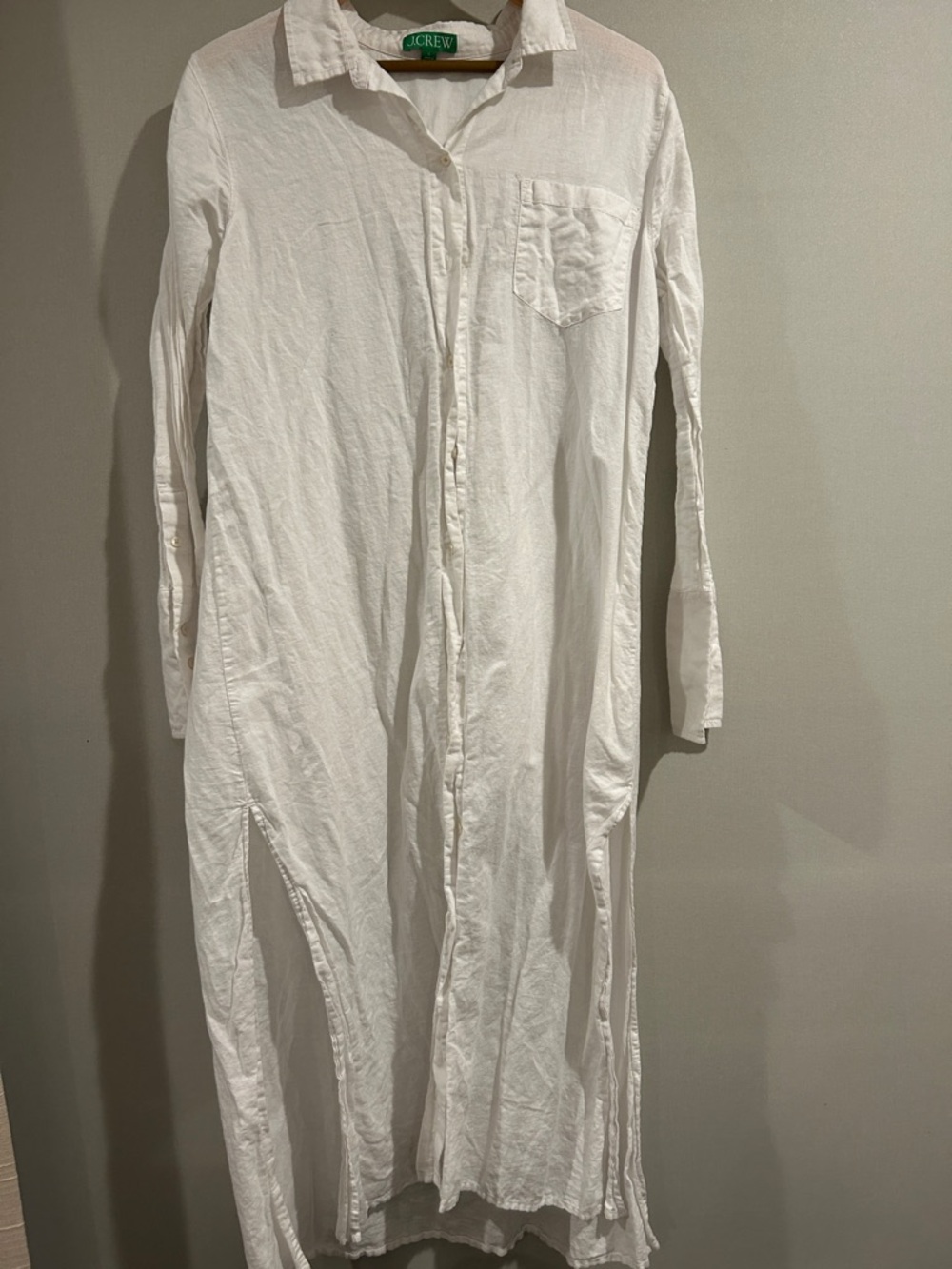 J. Crew White Long-Sleeve linen shirt dress cover up large